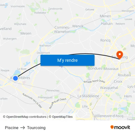 Piscine to Tourcoing map