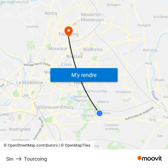 Sin to Tourcoing map