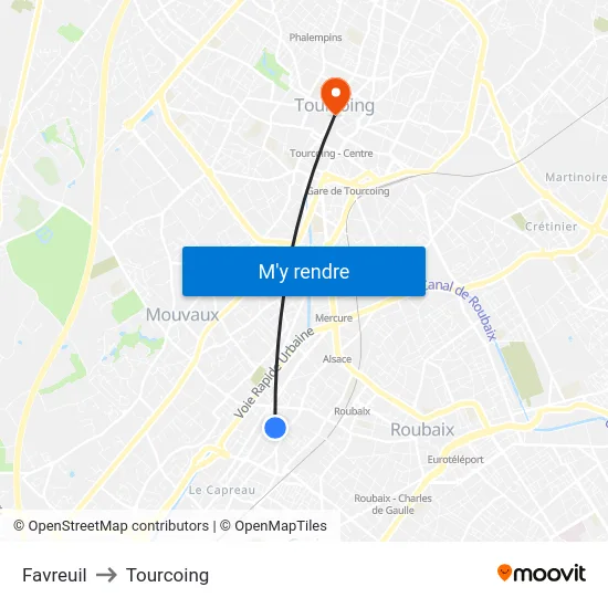 Favreuil to Tourcoing map