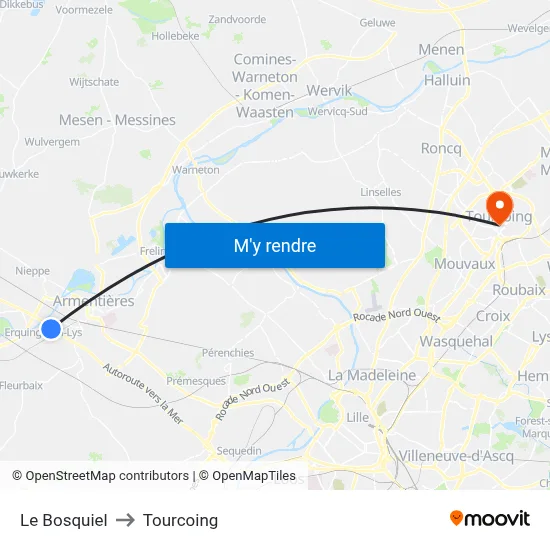 Le Bosquiel to Tourcoing map