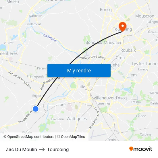 Zac Du Moulin to Tourcoing map