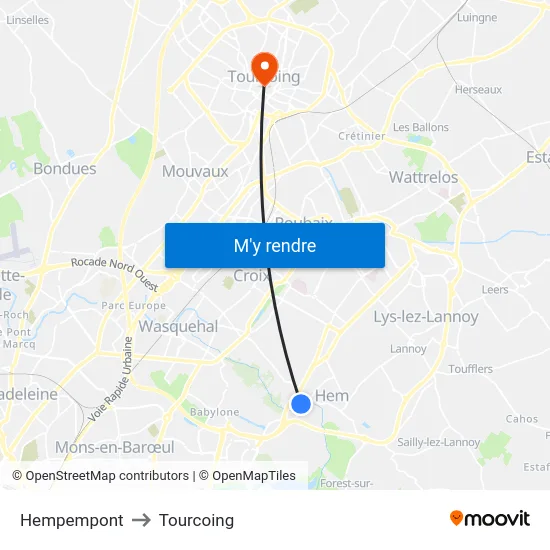 Hempempont to Tourcoing map