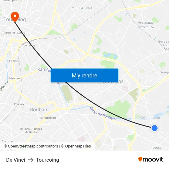De Vinci to Tourcoing map