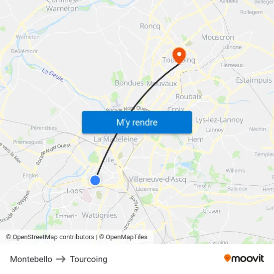 Montebello to Tourcoing map