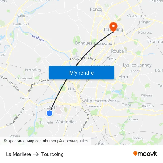 La Marliere to Tourcoing map