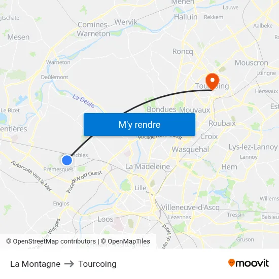 La Montagne to Tourcoing map
