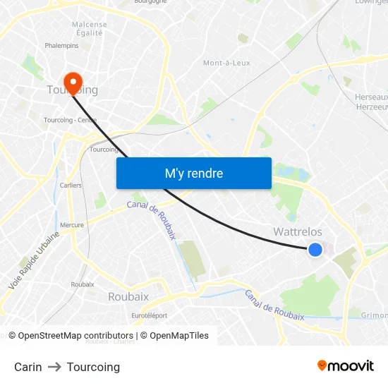 Carin to Tourcoing map
