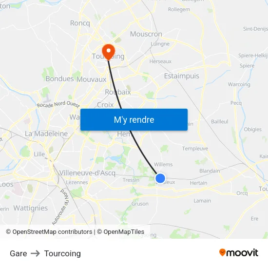 Gare to Tourcoing map