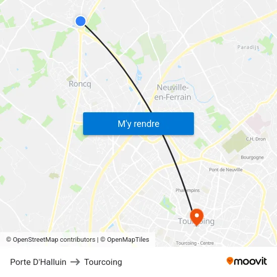 Porte D'Halluin to Tourcoing map