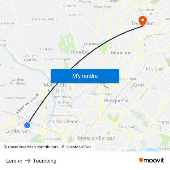 Lemire to Tourcoing map