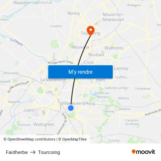 Faidherbe to Tourcoing map