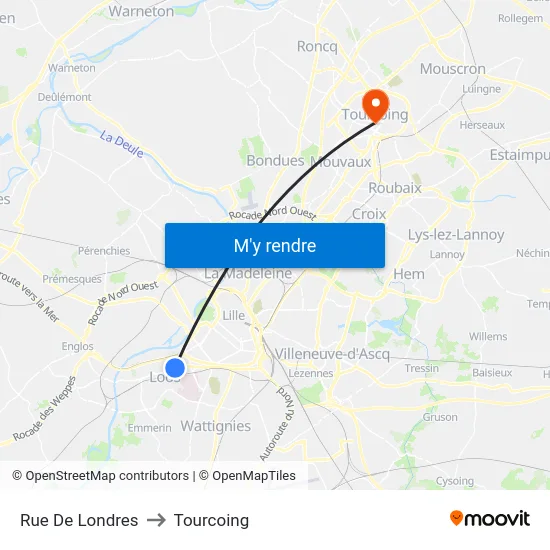 Rue De Londres to Tourcoing map