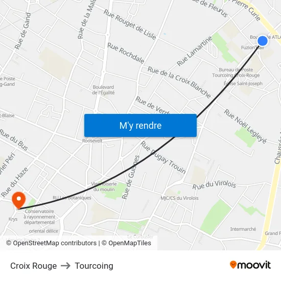 Croix Rouge to Tourcoing map