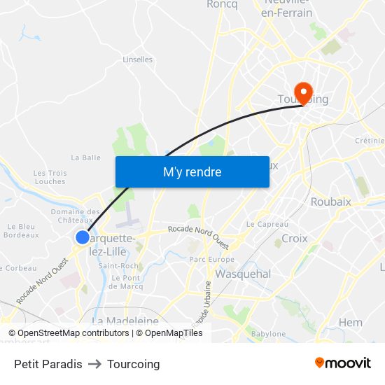 Petit Paradis to Tourcoing map