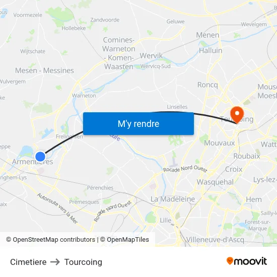 Cimetiere to Tourcoing map