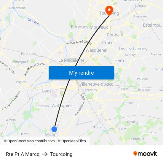 Rte Pt A Marcq to Tourcoing map