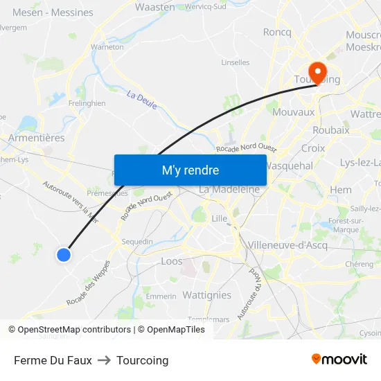 Ferme Du Faux to Tourcoing map