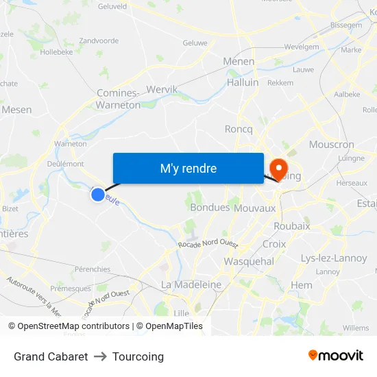 Grand Cabaret to Tourcoing map