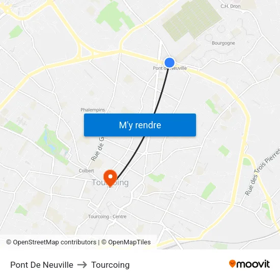 Pont De Neuville to Tourcoing map