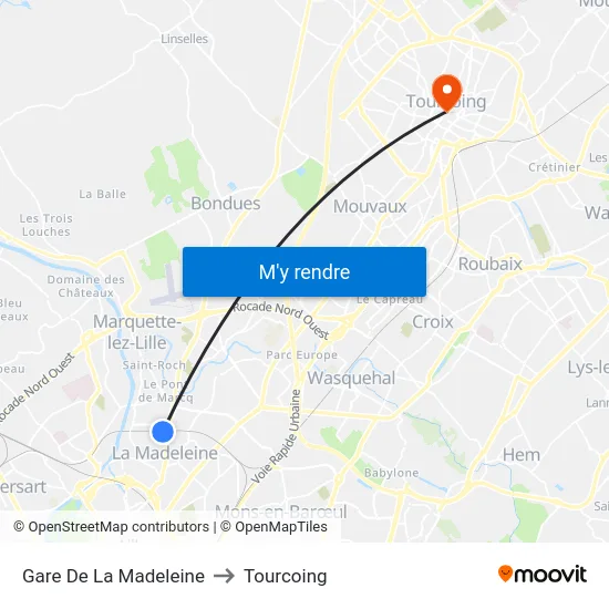 Gare De La Madeleine to Tourcoing map