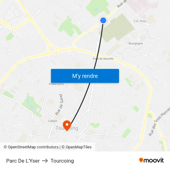 Parc De L'Yser to Tourcoing map