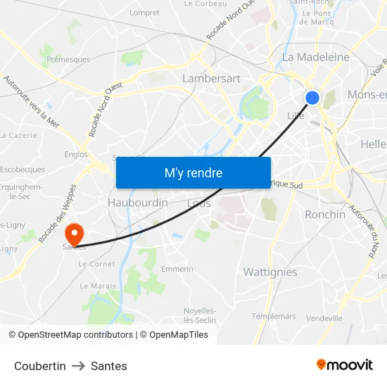 Coubertin to Santes map
