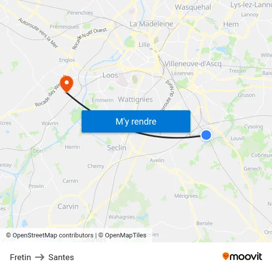 Fretin to Santes map