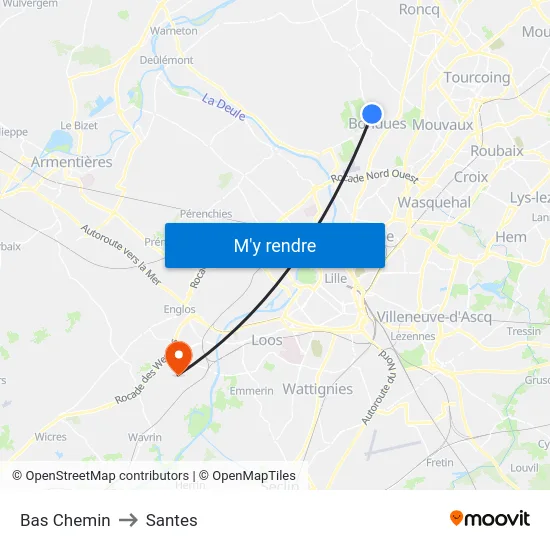 Bas Chemin to Santes map