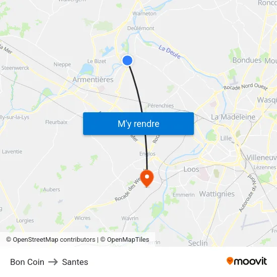 Bon Coin to Santes map