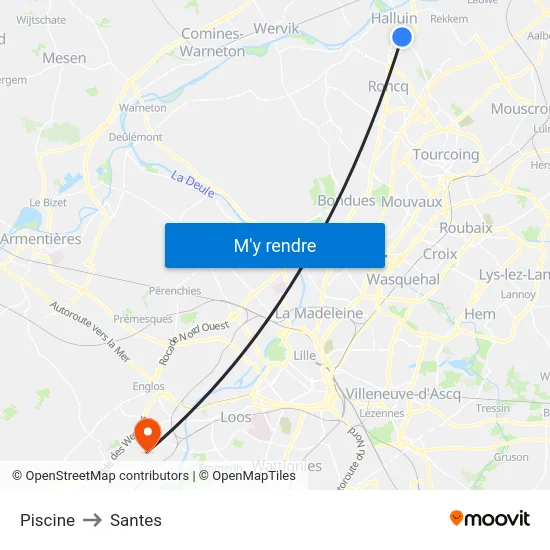 Piscine to Santes map