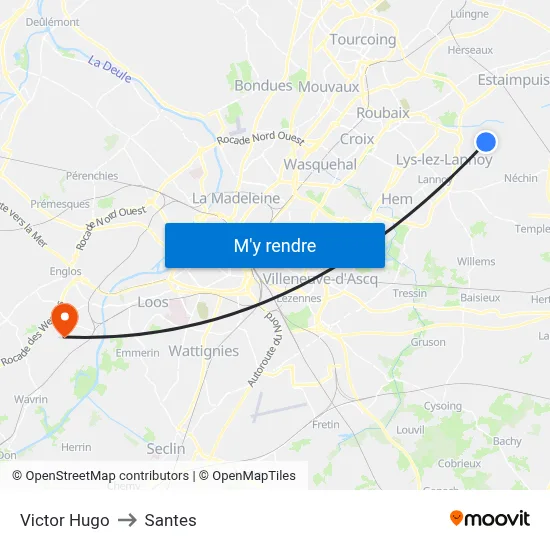 Victor Hugo to Santes map