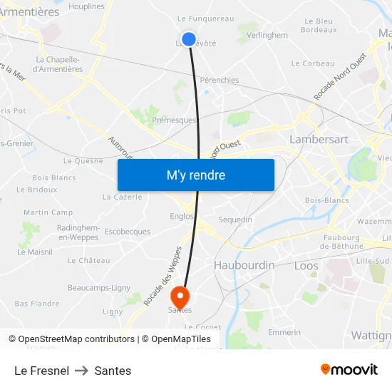 Le Fresnel to Santes map