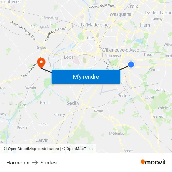 Harmonie to Santes map