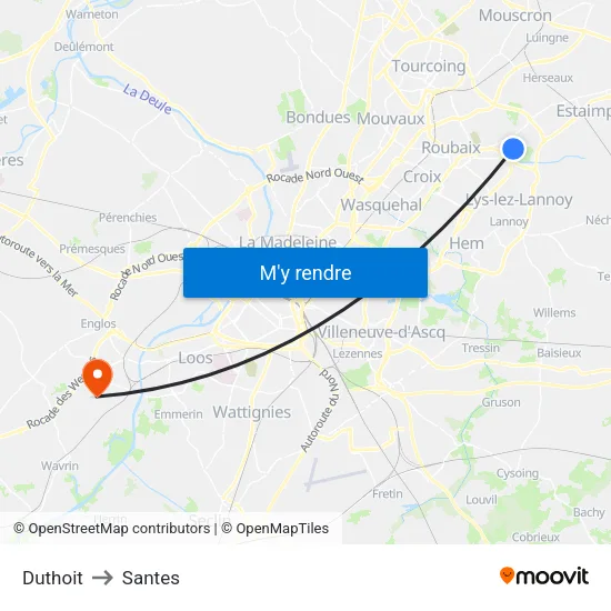Duthoit to Santes map