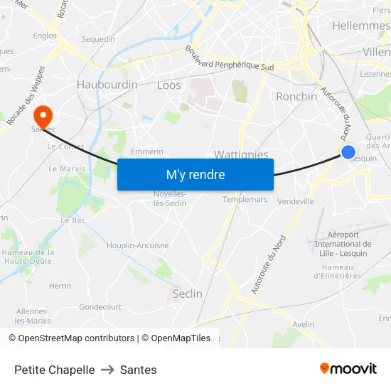 Petite Chapelle to Santes map