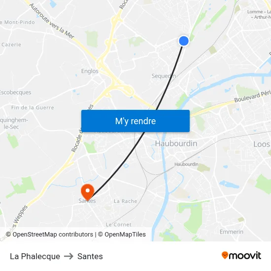 La Phalecque to Santes map