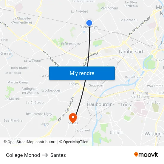 College Monod to Santes map