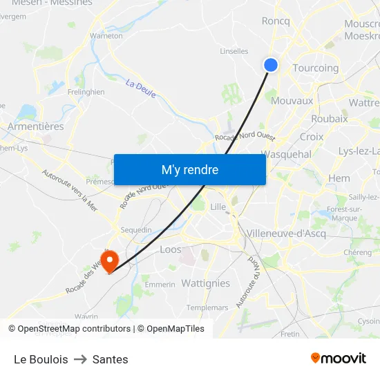 Le Boulois to Santes map