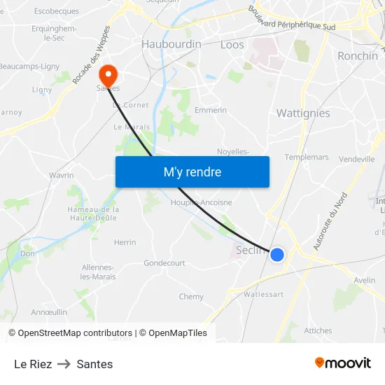 Le Riez to Santes map