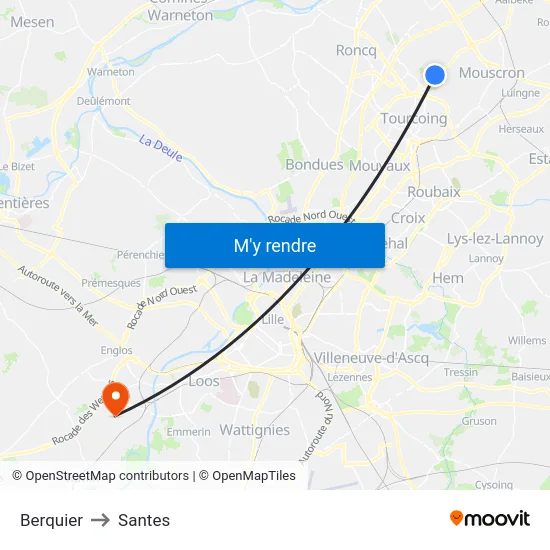 Berquier to Santes map