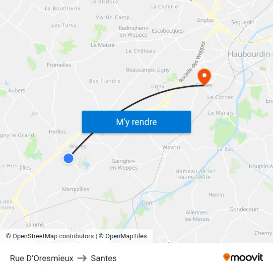 Rue D'Oresmieux to Santes map