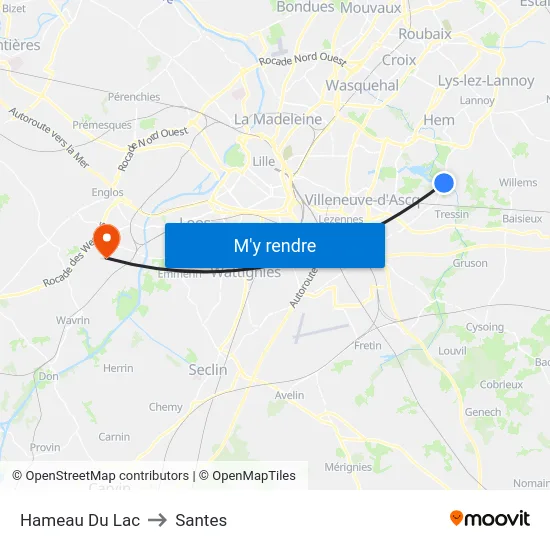 Hameau Du Lac to Santes map