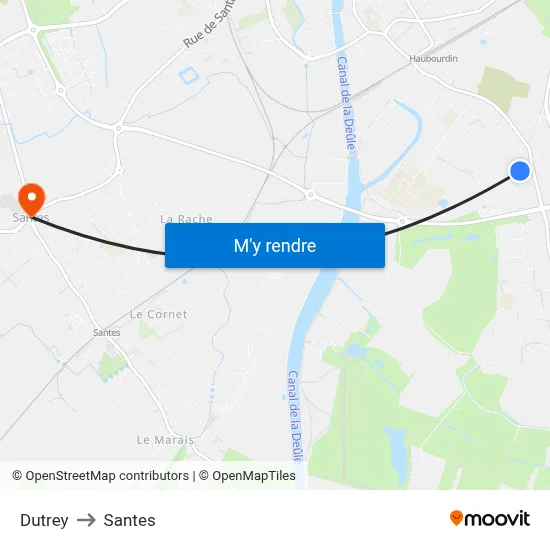 Dutrey to Santes map