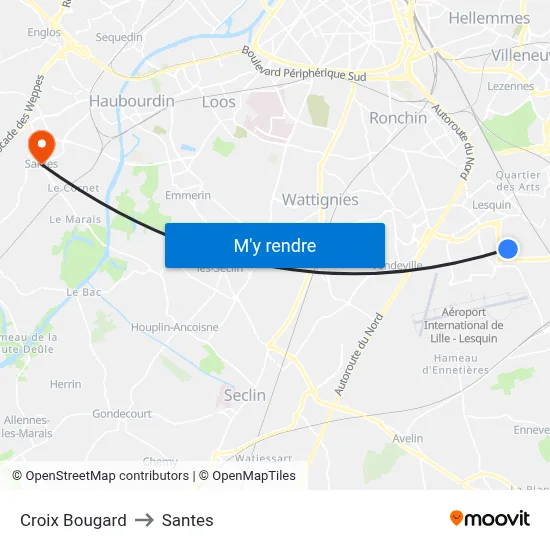 Croix Bougard to Santes map