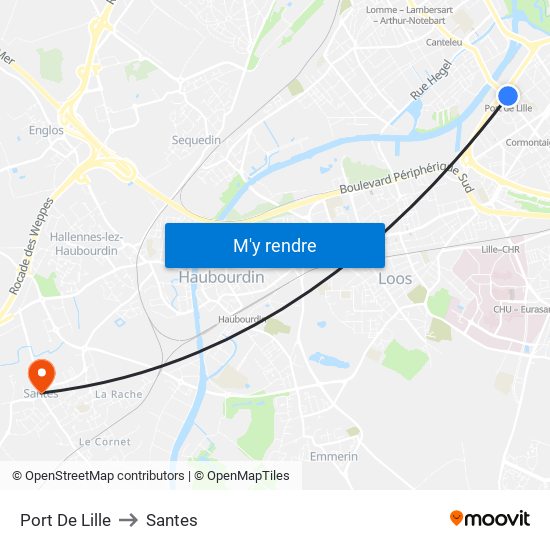 Port De Lille to Santes map