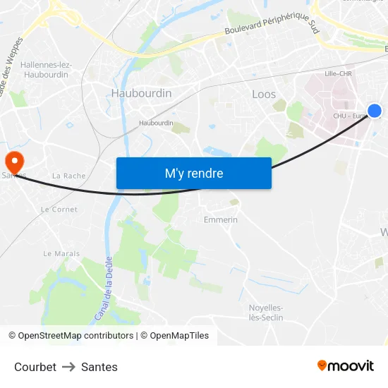 Courbet to Santes map