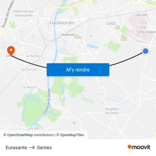 Eurasante to Santes map
