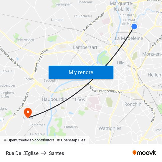 Rue De L'Eglise to Santes map