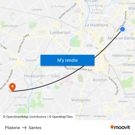 Pilaterie to Santes map