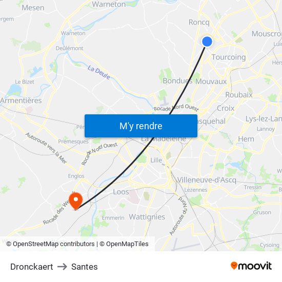 Dronckaert to Santes map